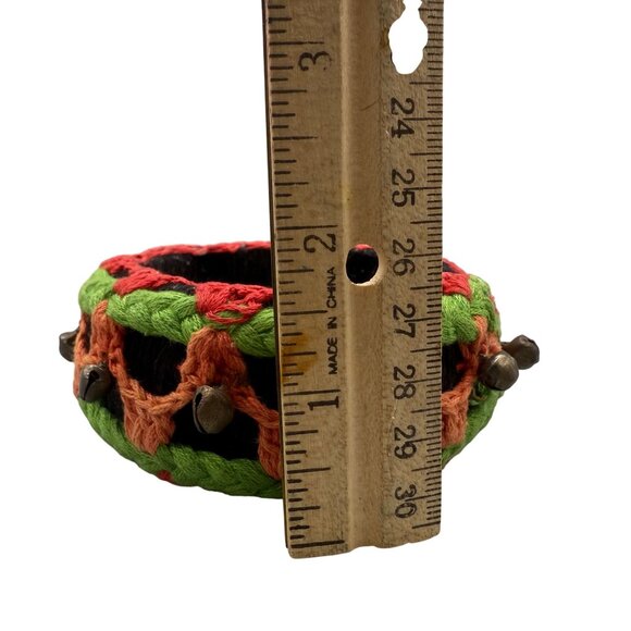 Tribal Embroidered Handmade Statement Cuff Bangle Bracelet with Bells Ethnic - Picture 6 of 6